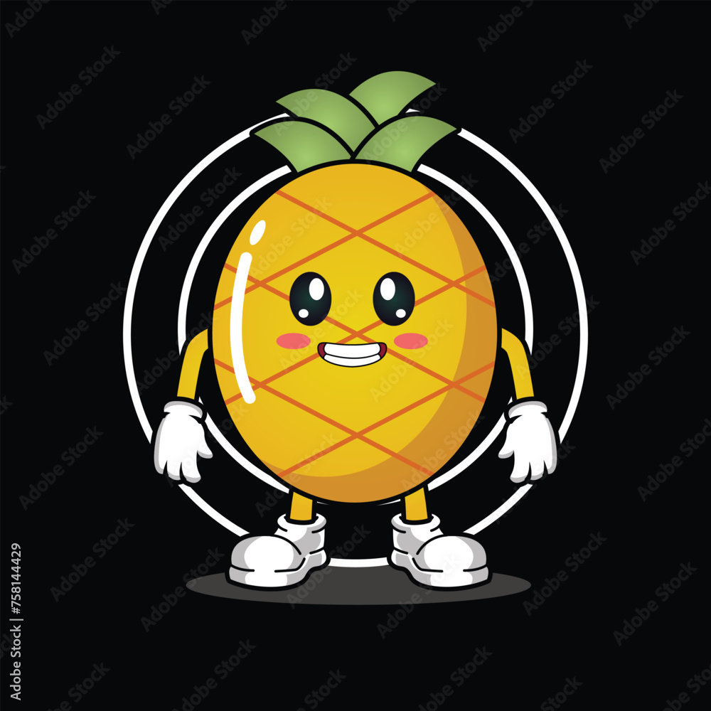 Fototapeta premium cute pineapple cartoon black background