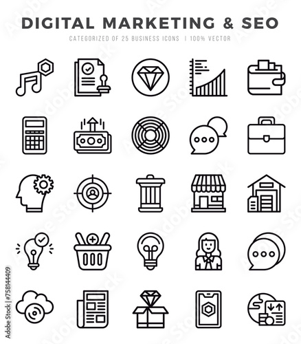 icons set. Digital Marketing & SEO for web. app. vector illustration.