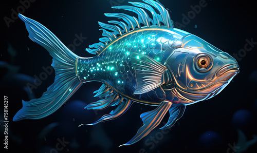 Abstract fish on a dark background.