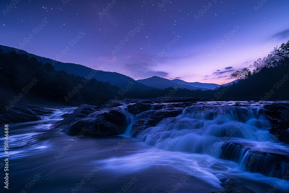 Long exposure of water flowing down a river