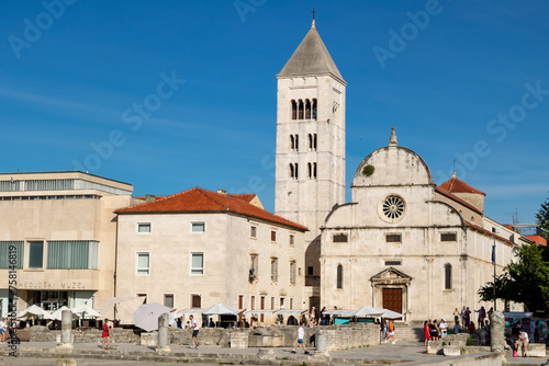 Roman forum of the beautiful Croatian city of Zadar, Benedictine Monastery of St. Maria Benediktinski samostan sv. Marija the Crkva sv. Donata, Church of St. Donatus of Zadar. 