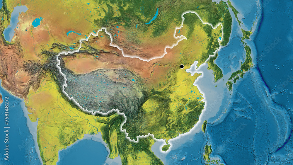 Shape of China. Glowed. Topographic.