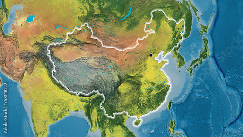 Shape of China. Glowed. Topographic.