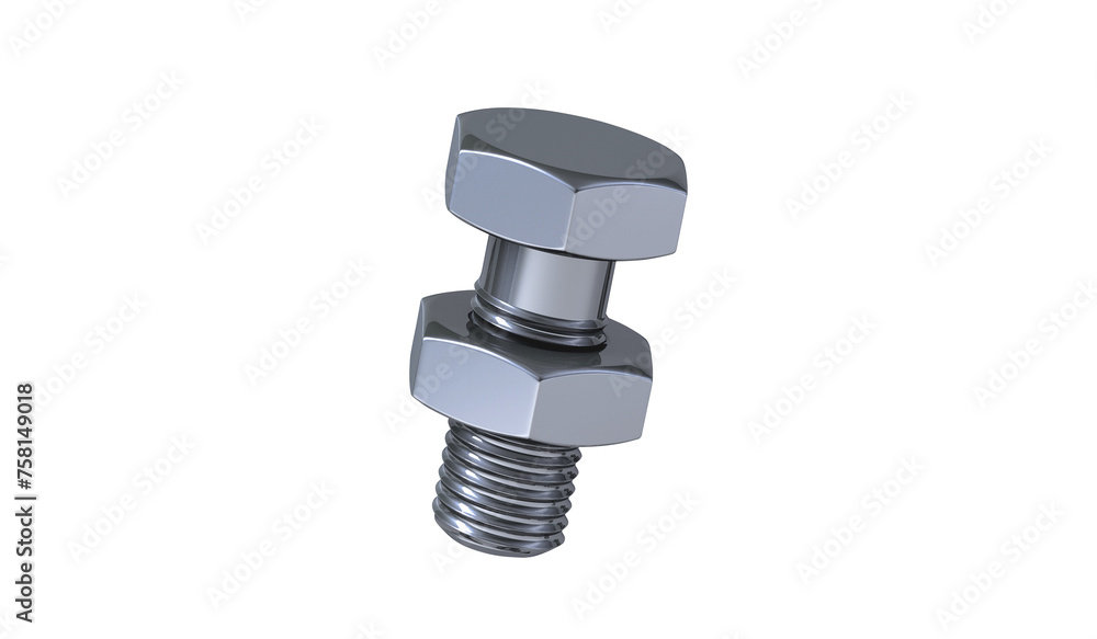 Close up 3D bolt.Metal construction equipment isolated white background with png file. Close up 3D bolt.Metal construction equipment isolated white background with png file.