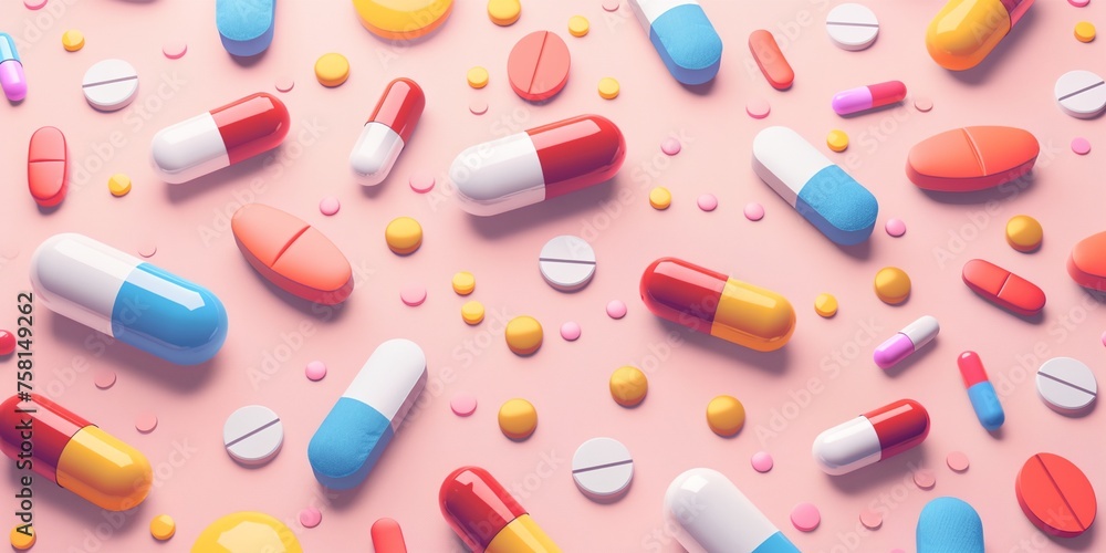a variety of pills on a pink background a variety of pills on a pink background