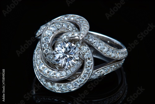 An exquisite high-end diamond ring, its centerpiece a radiant stone set in a sleek, elegant band, embodying timeless luxury and sophistication.