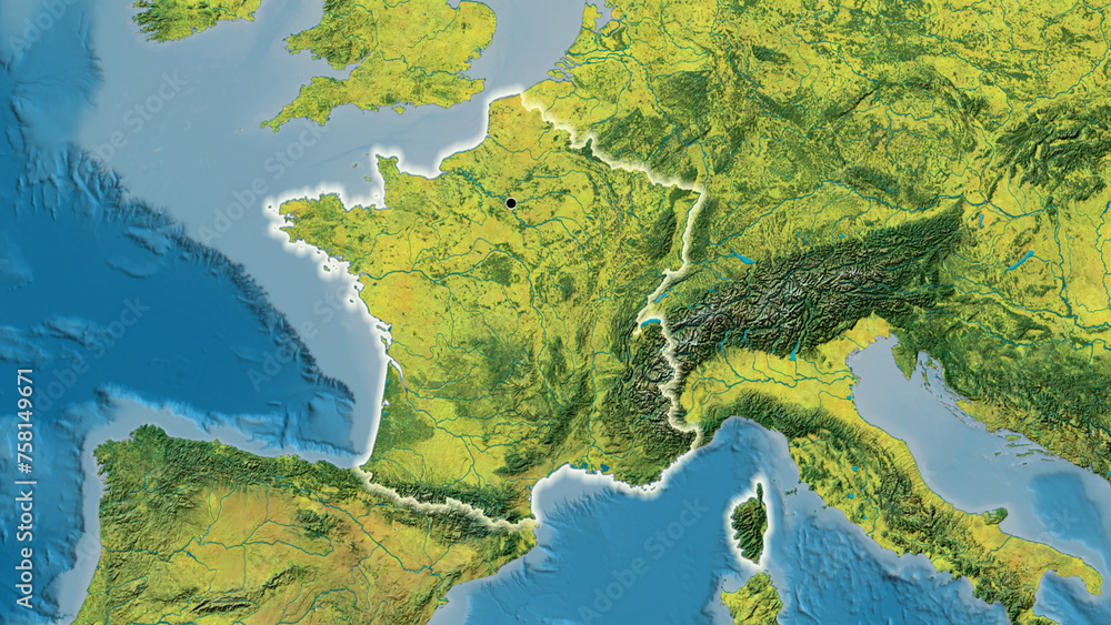 Shape of France. Glowed. Topographic.