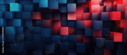 Origami-style geometric background with blurred dark blue and red rectangles. photo