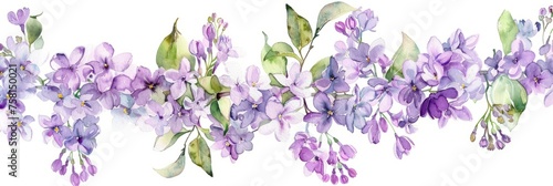 Watercolor illustration of a branch of blooming lilac on a white background  spring flowers