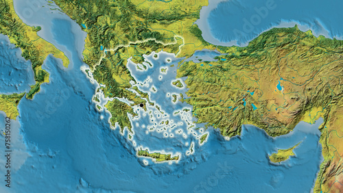 Shape of Greece. Glowed. Topographic.