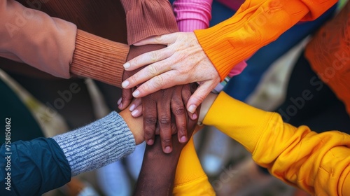 People of all colors holding hands Collection of business ideas Pay attention to dignity