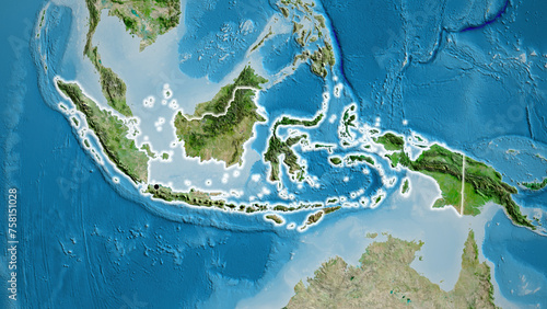 Shape of Indonesia. Glowed. Satellite.