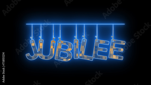 Neon sign with the word JUBILEE in glowing blue letters on a dark background.