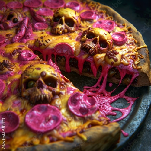 Close up Zombie pizza in bright colors
