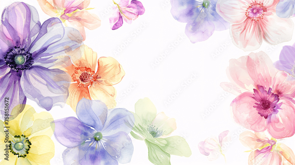 Set of various beautiful flowers on a  white background, Generative AI.
