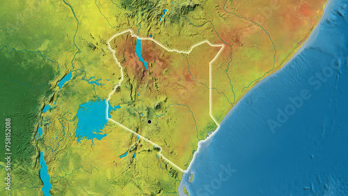 Shape of Kenya. Glowed. Topographic.