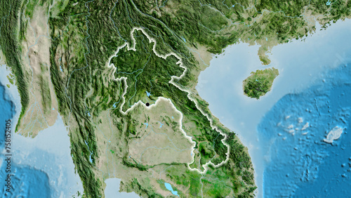 Shape of Laos. Glowed. Satellite.