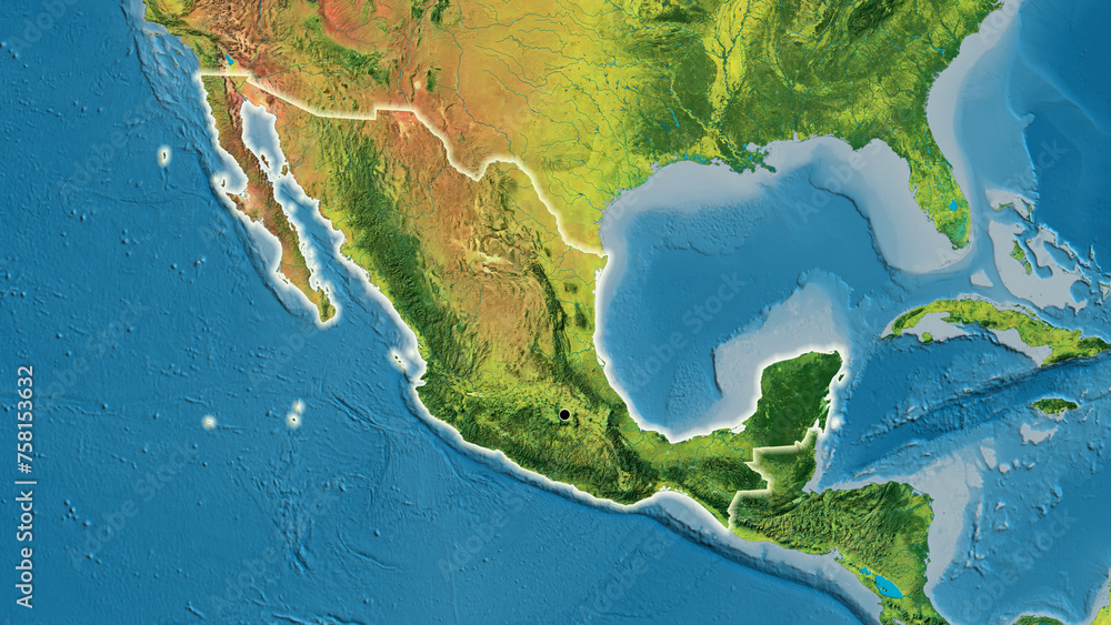 Shape of Mexico. Glowed. Topographic.