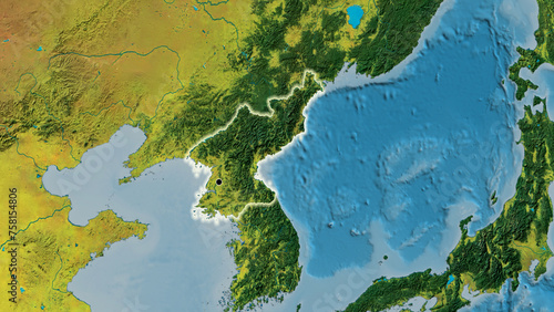 Shape of North Korea. Glowed. Topographic. © zelwanka