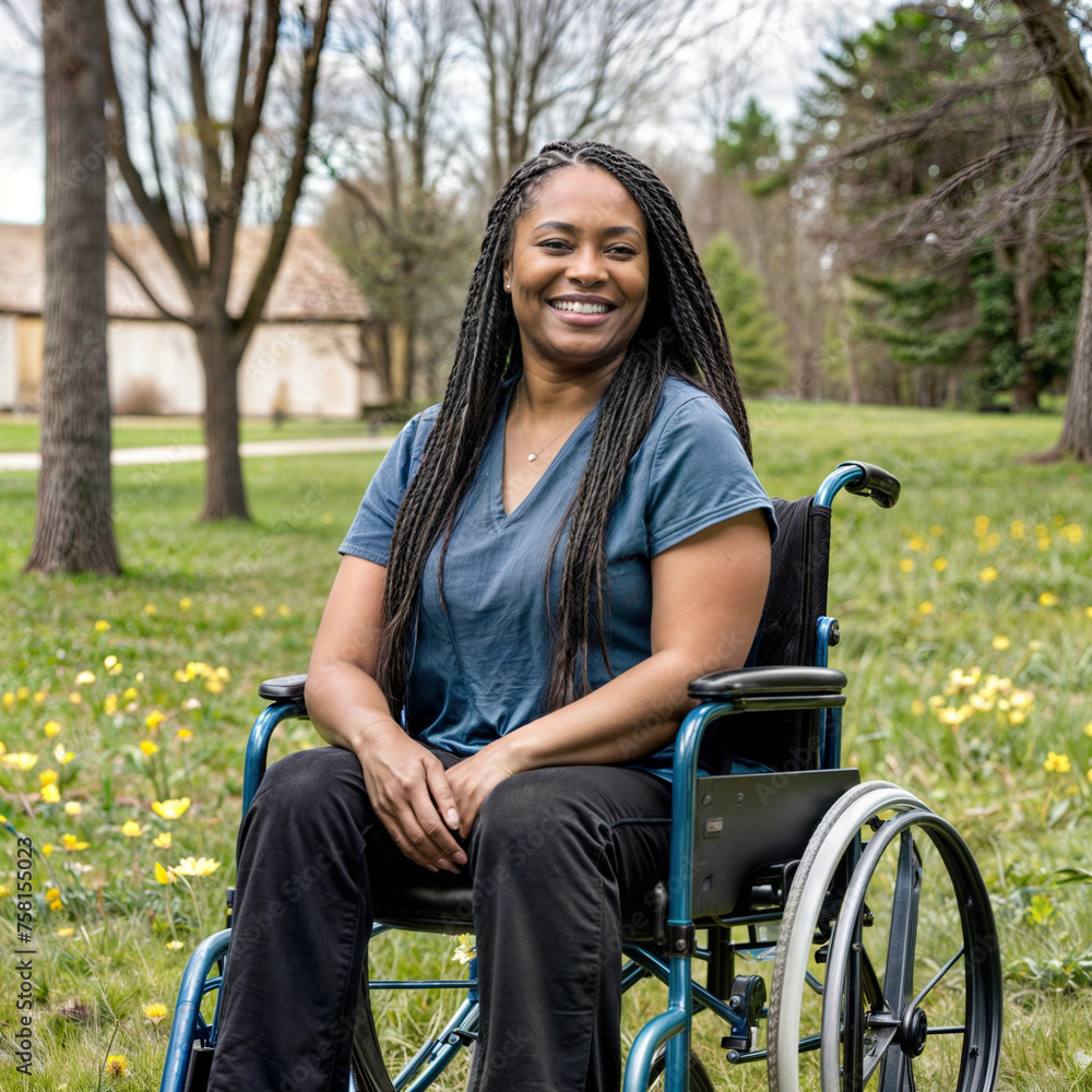Obraz premium A dark-skinned woman in a wheelchair.