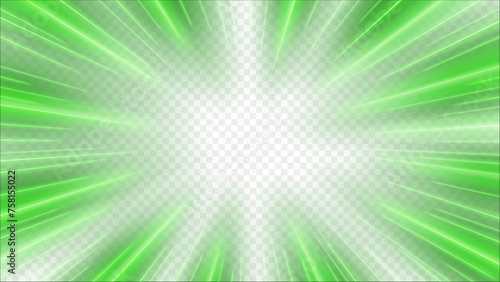 Green Rays Zoom In Motion Effect, Light Color Trails, Ready For White Background Or PNG, Vector Illustration