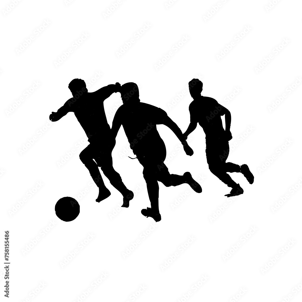 Silhouettes of people playing football with transparent background