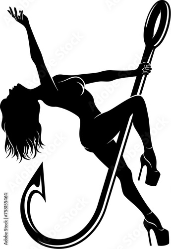 Woman pole dancing on a fish hook 