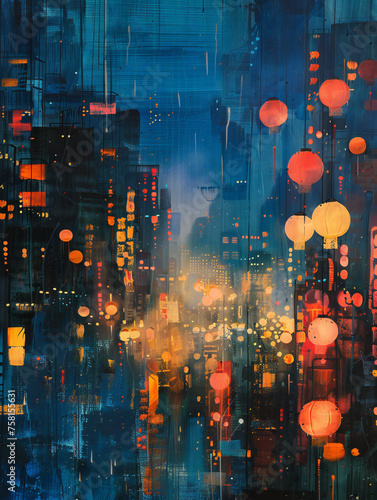night city street, city lights, Night bokeh light in big city, abstract blur defocused background.