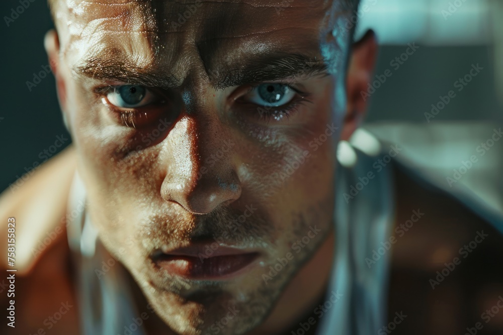 A close up shot of a professional concentrated white man athlete A close up shot of a professional concentrated white man athlete