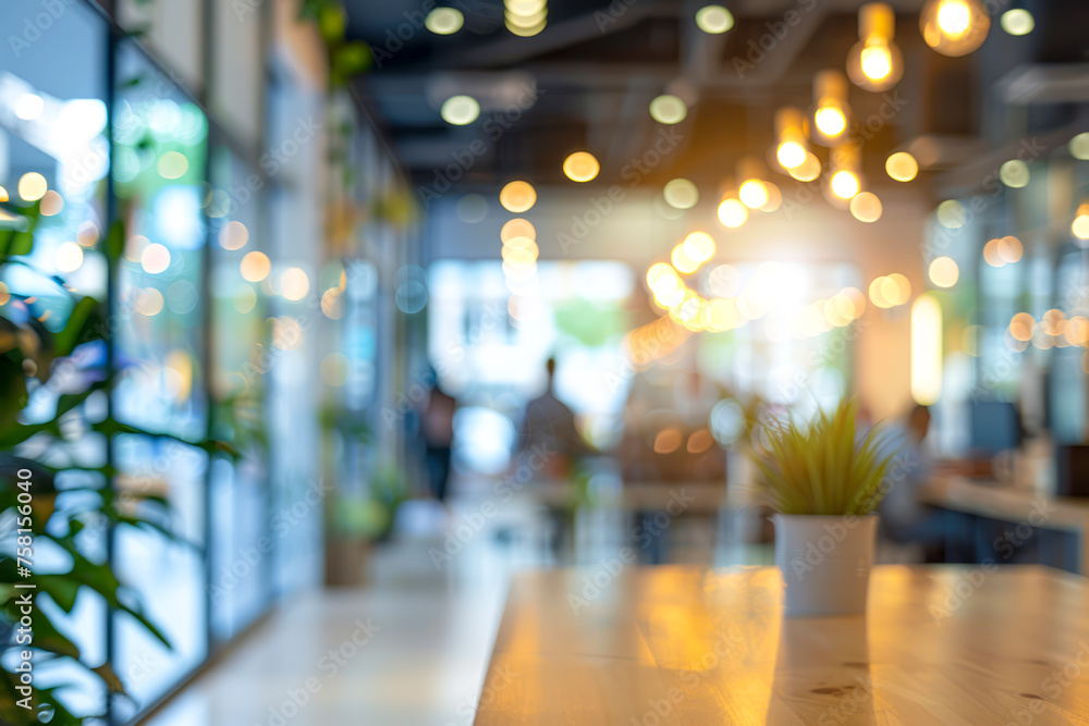 Fototapeta premium Blurred Business Office Scene with Casual Attire and Bokeh Background