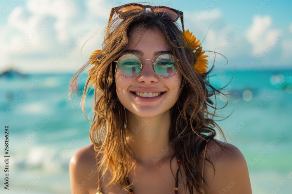 Beautiful woman at a holiday on the beach . Beautiful woman at a holiday on the beach .