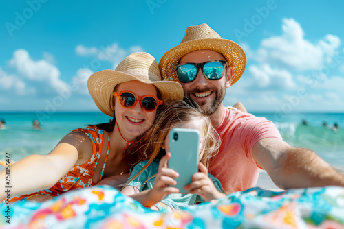 Joyful family captures memories on the beach with a fun selfie session, creating unforgettable moments together. 🏖️📸 #FamilyFun #BeachDay photo