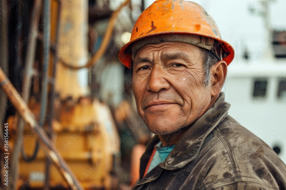 Portrait of a man is working on an oil rig Portrait of a man is working on an oil rig