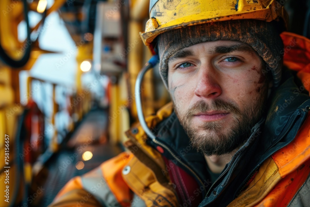 Portrait of a man is working on an oil rig Portrait of a man is working on an oil rig