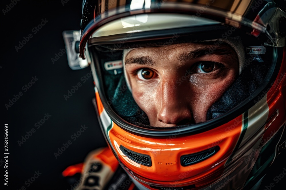 Portrait of racing driver in a helmet Portrait of racing driver in a helmet