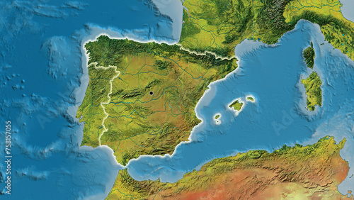 Shape of Spain. Glowed. Topographic.