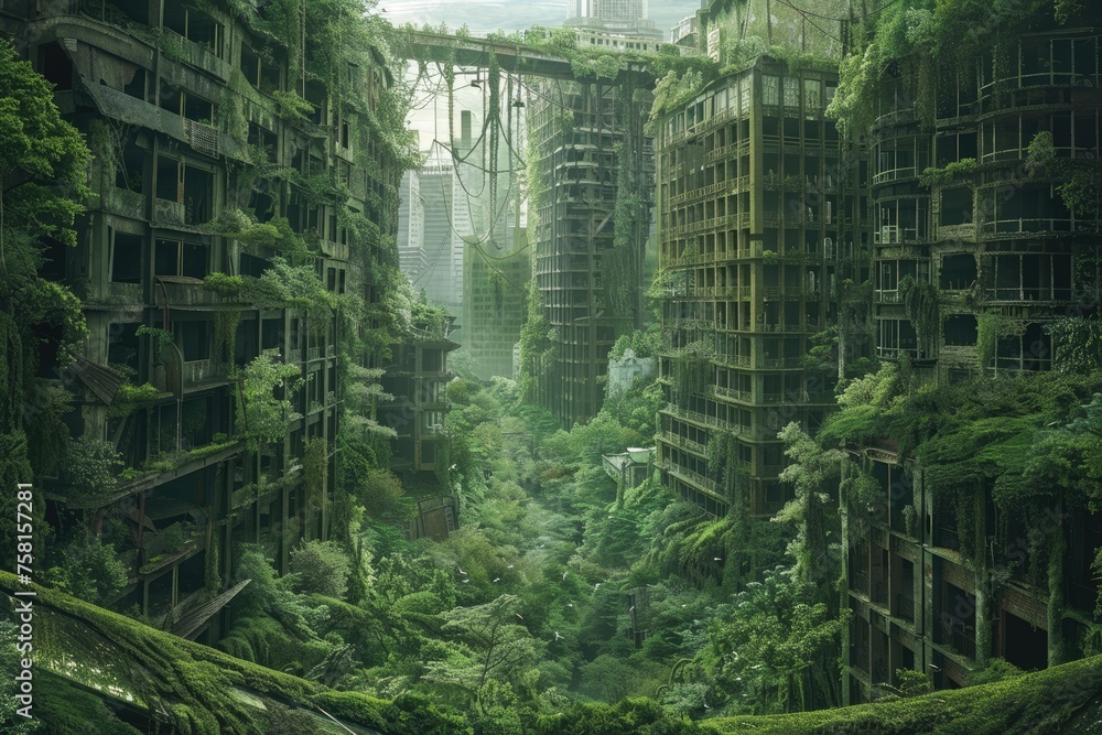 A postapocalyptic world reclaimed by nature