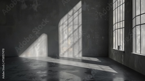 abstract. minimalistic background for product presentation. walls in  large empty room. can full of sunlight. Loft wall or minimalist wall. Shadow  light from windows to plaster wall.