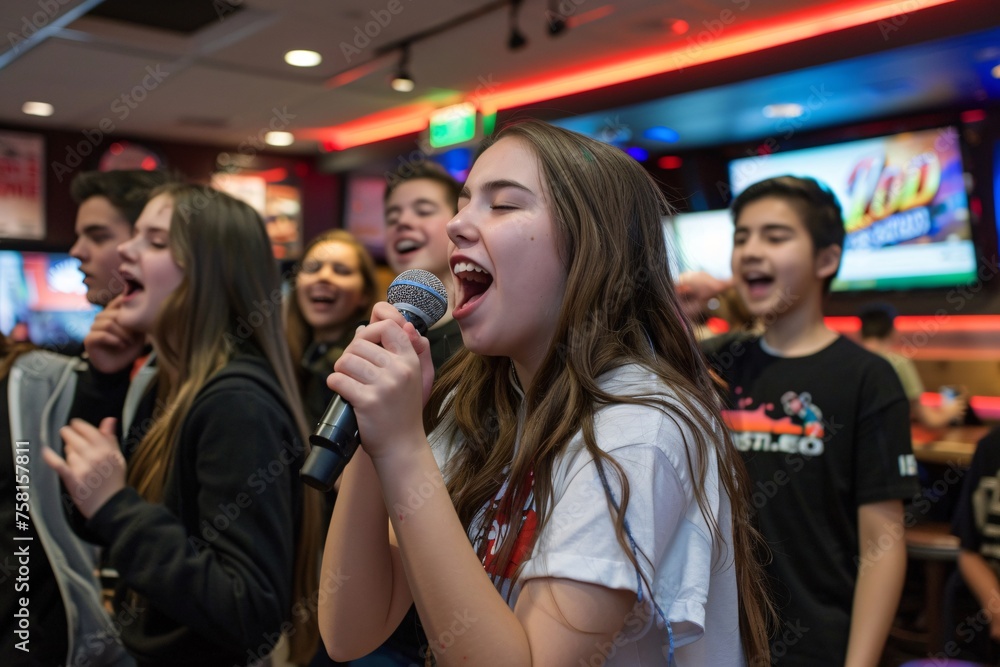 A birthday karaoke party, with teenagers belting out their favorite tunes and dancing the night away 