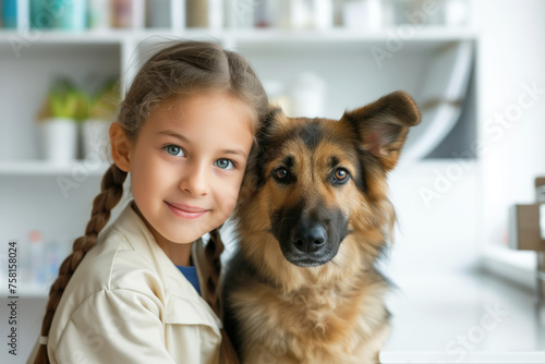cute kid veterinary with a dog