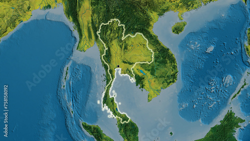 Shape of Thailand. Glowed. Topographic.