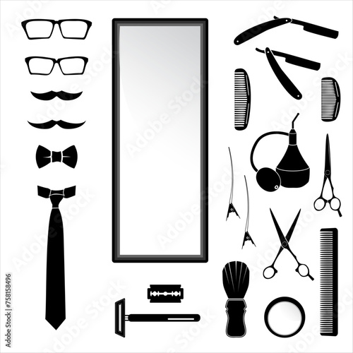 Wallpaper Mural Set of tools for barbershop. Black and white vector illustration. Set for the design of hairdressing salons and barbershops. Torontodigital.ca