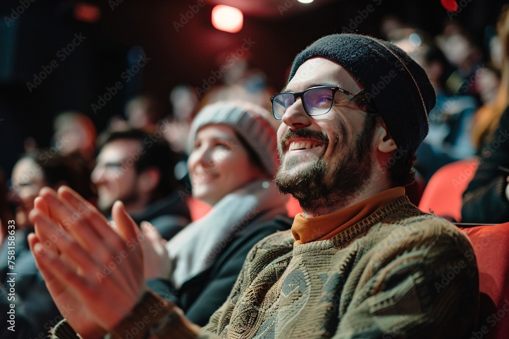 A man at the cinema, clapping enthusiastically at the end of a great film A man at the cinema, clapping enthusiastically at the end of a great film
