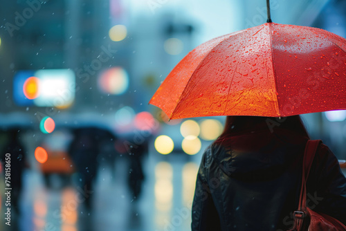 people with an umbrella in raining days street bokeh background