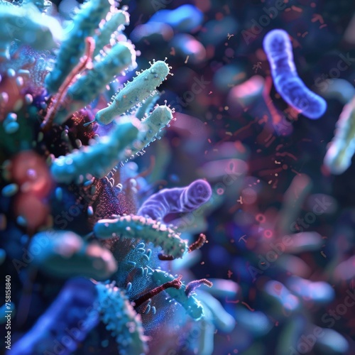 A colorful image of bacteria and other microorganisms