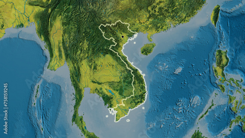 Shape of Vietnam. Glowed. Topographic.