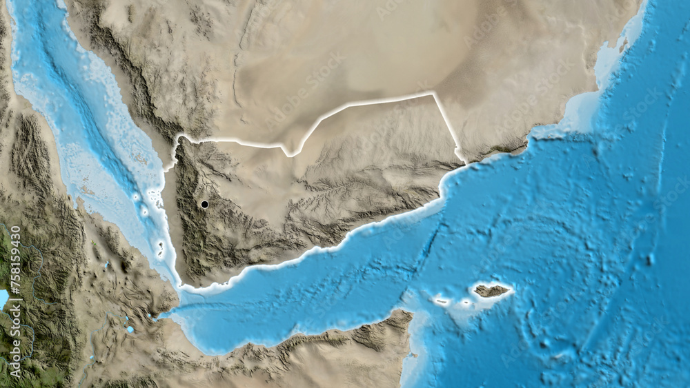 Fototapeta premium Shape of Yemen. Glowed. Satellite.