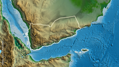 Shape of Yemen. Glowed. Physical.