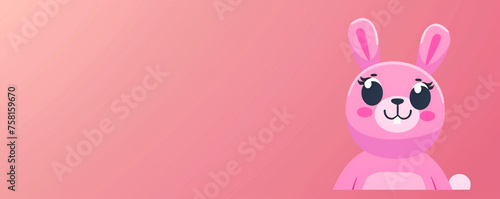 Cute pink easter bunny rabbit pink background copy space illustration