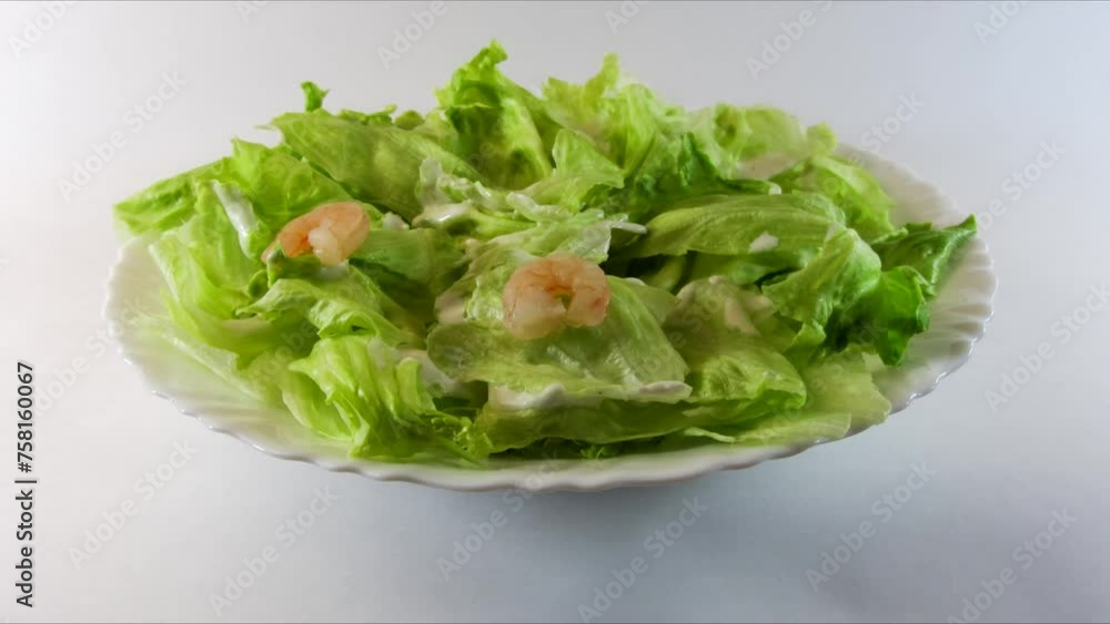 Preparation of Caesar salad with shrimp. Stop motion. Preparation of Caesar salad with shrimp. Stop motion.